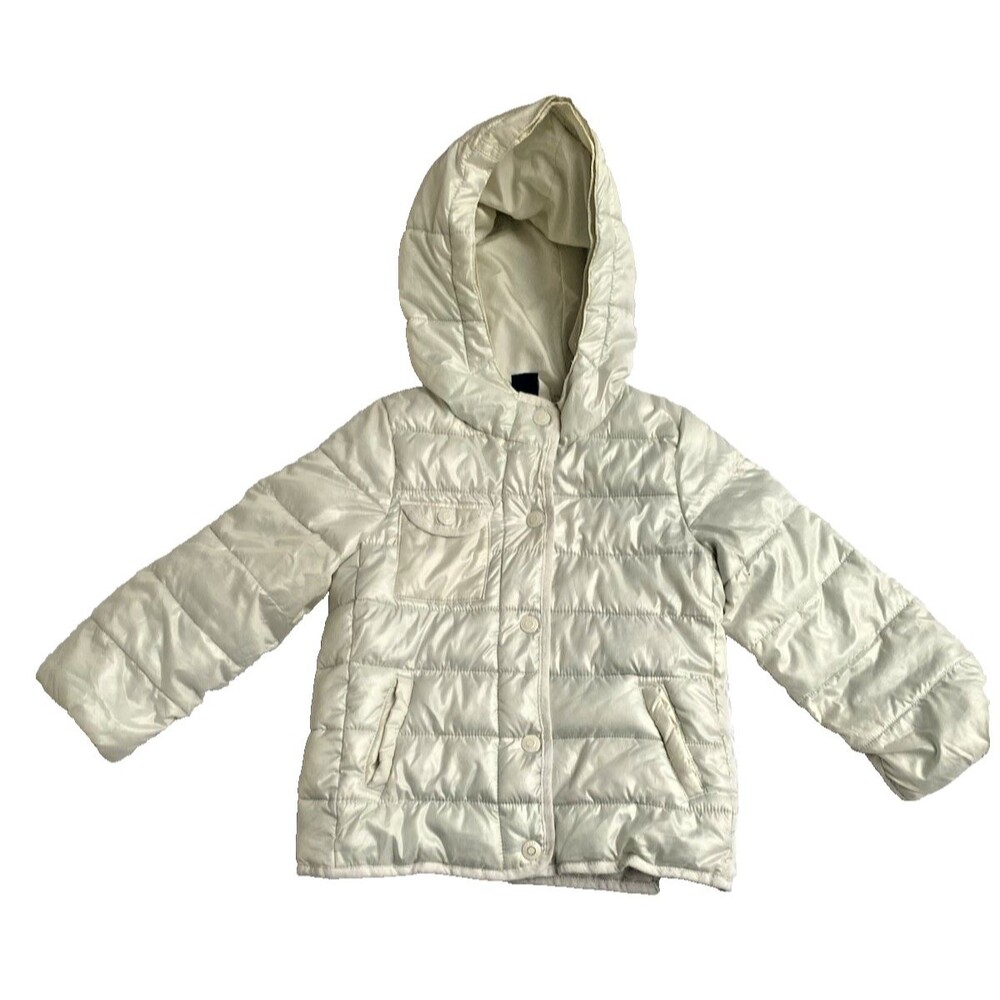 Gap Kids Girls ColdControl Max Puffer Jacket Pearl White #328897 Button Zip Sz 5